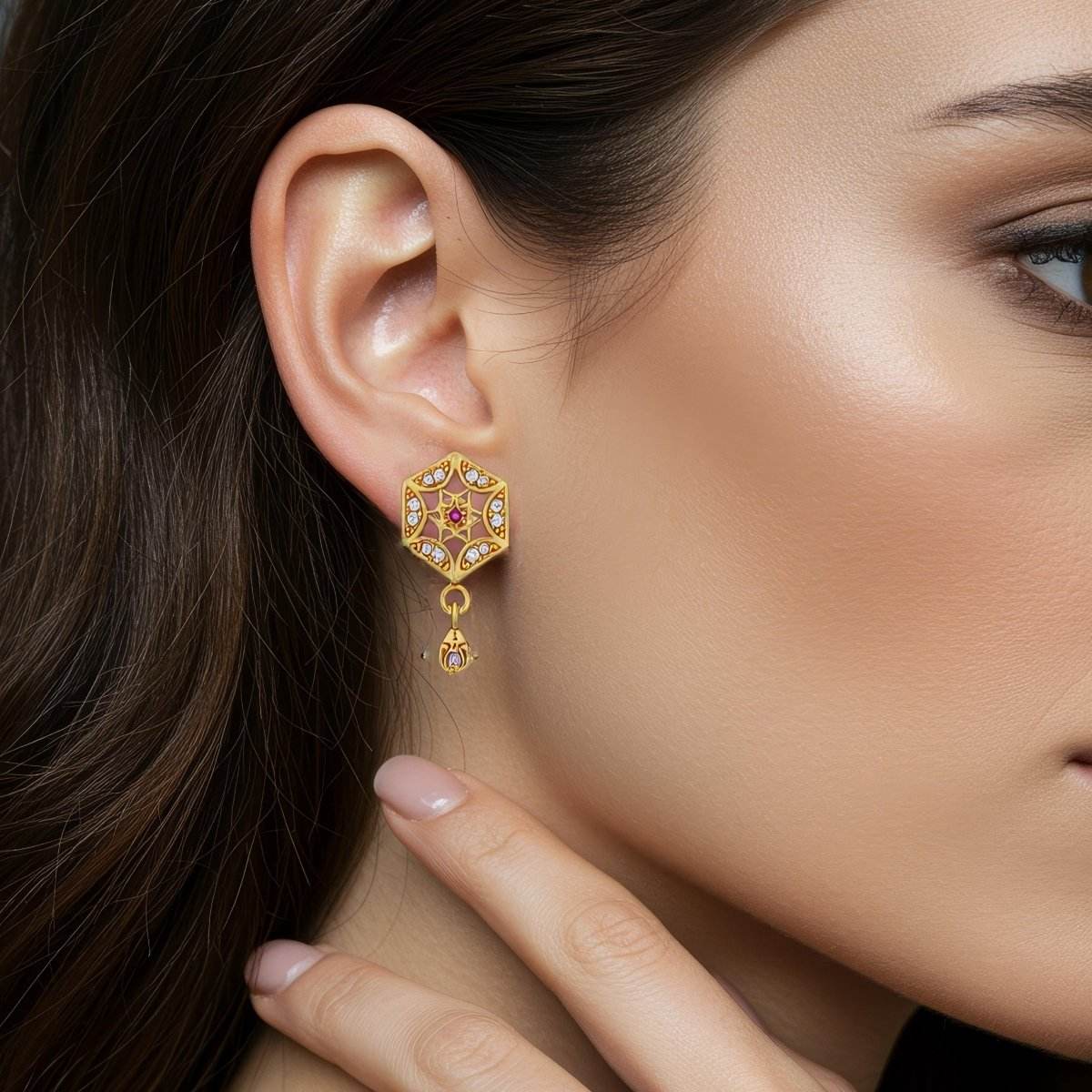 Hexa Blossom Gold Drop Earrings - BeMine