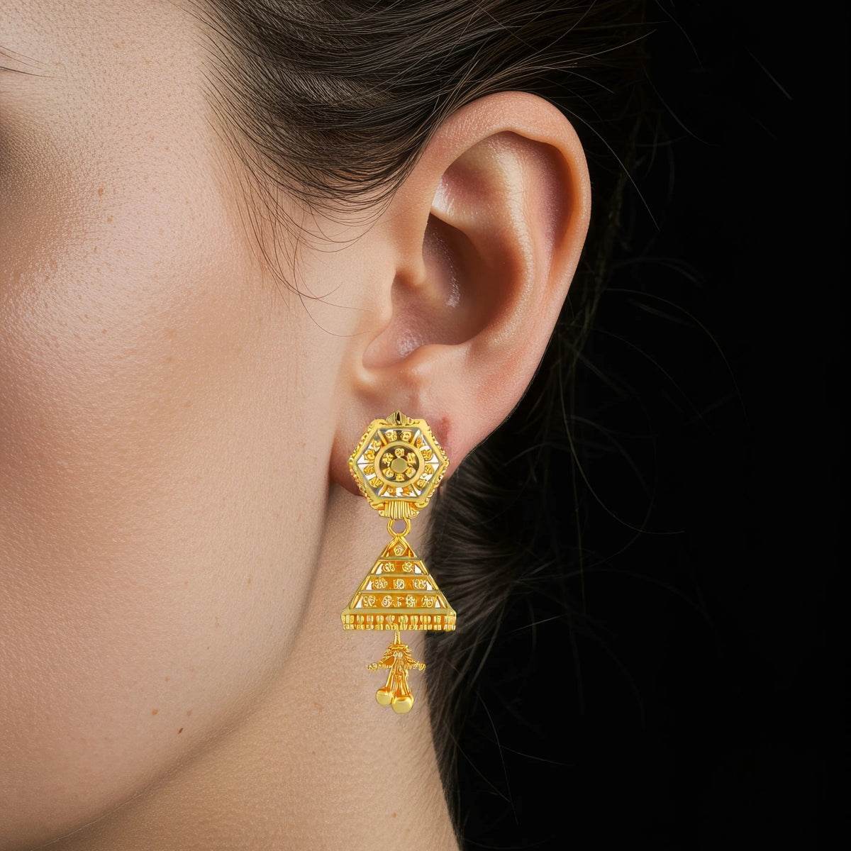 Hexa Pyramid Gold Jhumka Earrings - BeMine