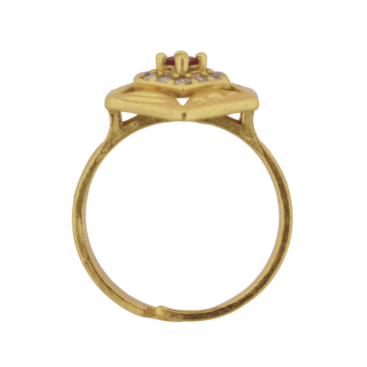 Hexagonal Gold-Plated Adjustable Women's Ring with CZ & Ruby-Tone Center - BeMine