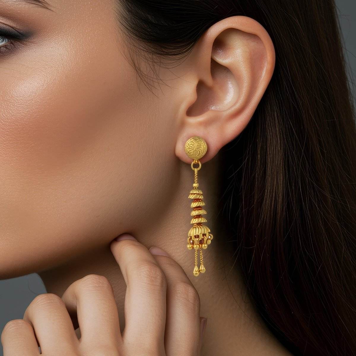 Layered Cascade Gold Jhumka Earrings - BeMine