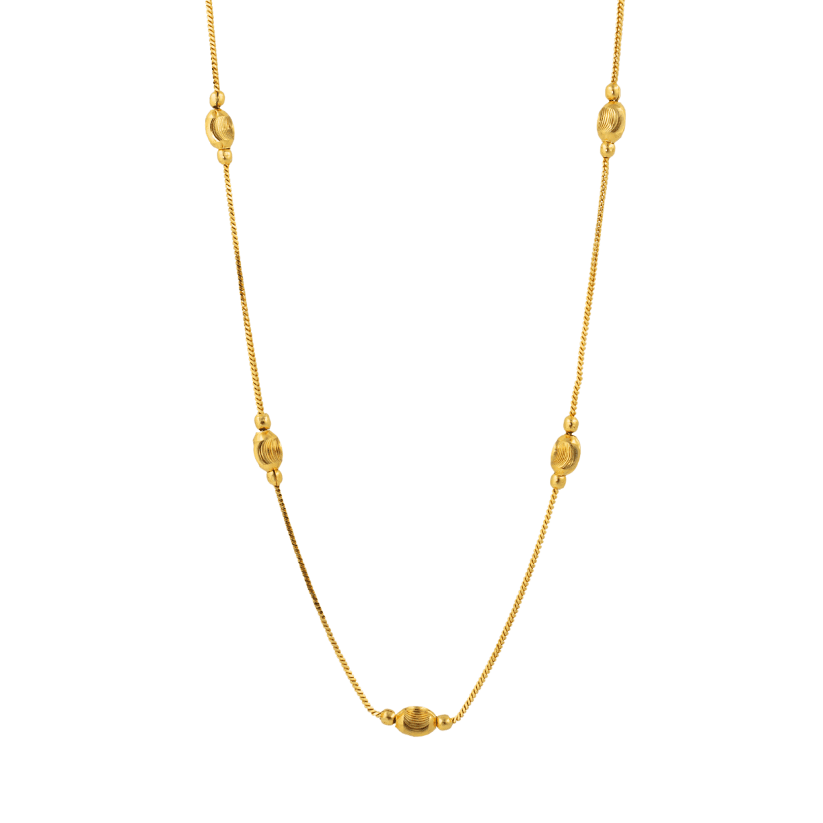 Long Gold-Plated Chain with Oval Motif Beads - BeMine