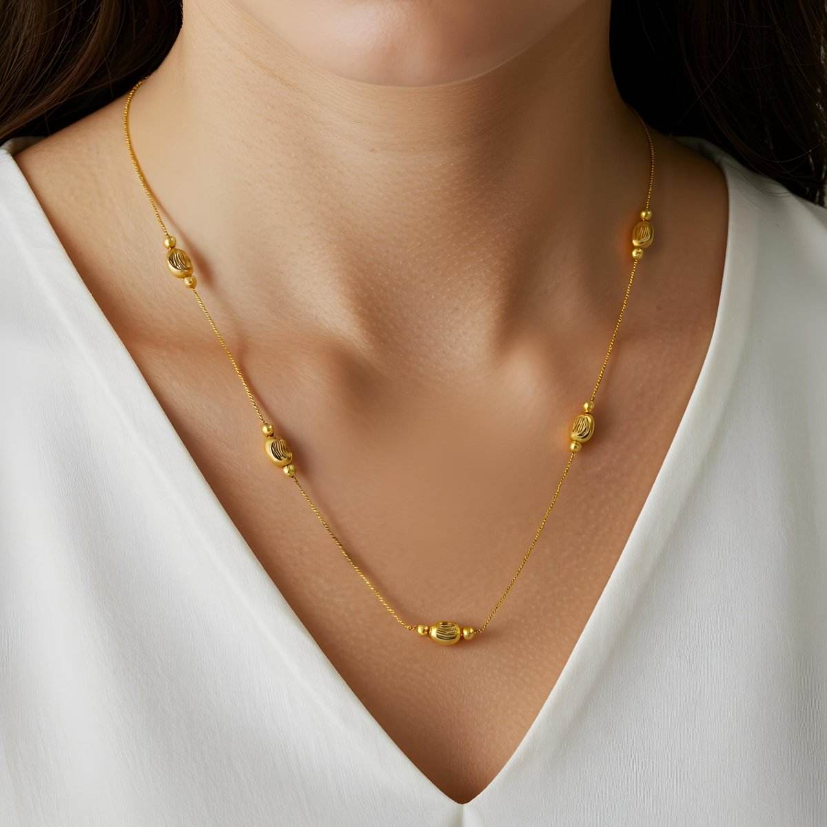 Long Gold-Plated Chain with Oval Motif Beads - BeMine