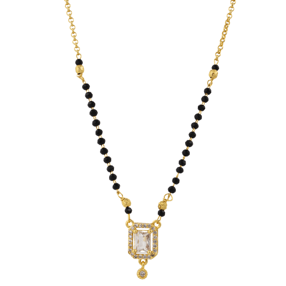 Modern Emerald-Cut CZ Mangalsutra with Gold-Plated Pendant - BeMine