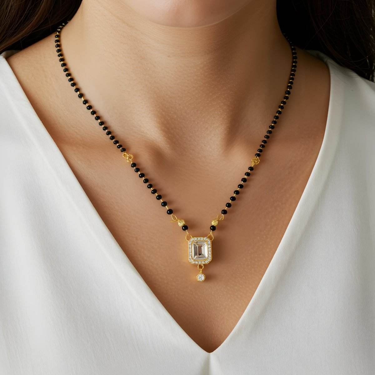 Modern Emerald-Cut CZ Mangalsutra with Gold-Plated Pendant - BeMine