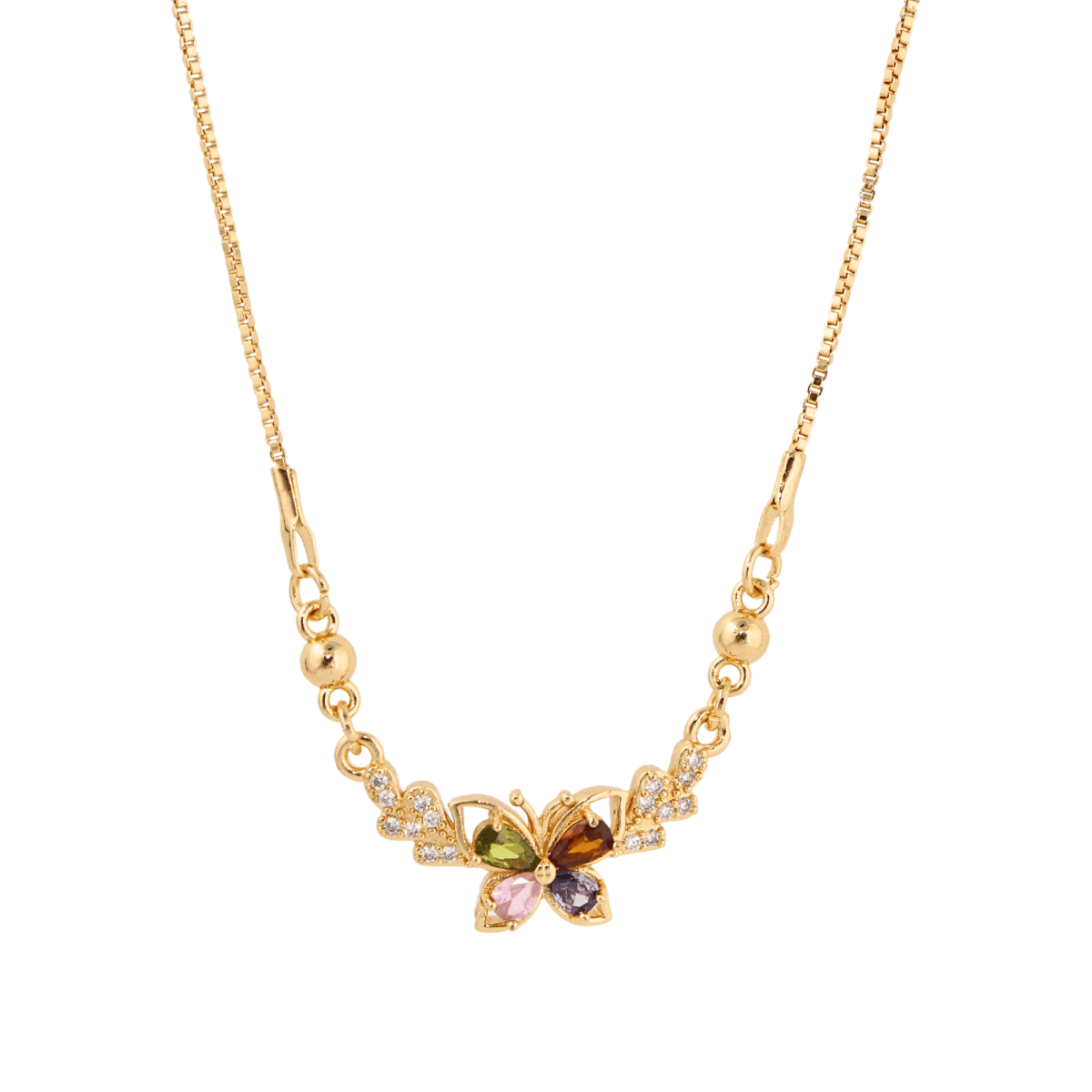 Multicolor Butterfly Pendant Gold-Tone Necklace for Women - BeMine