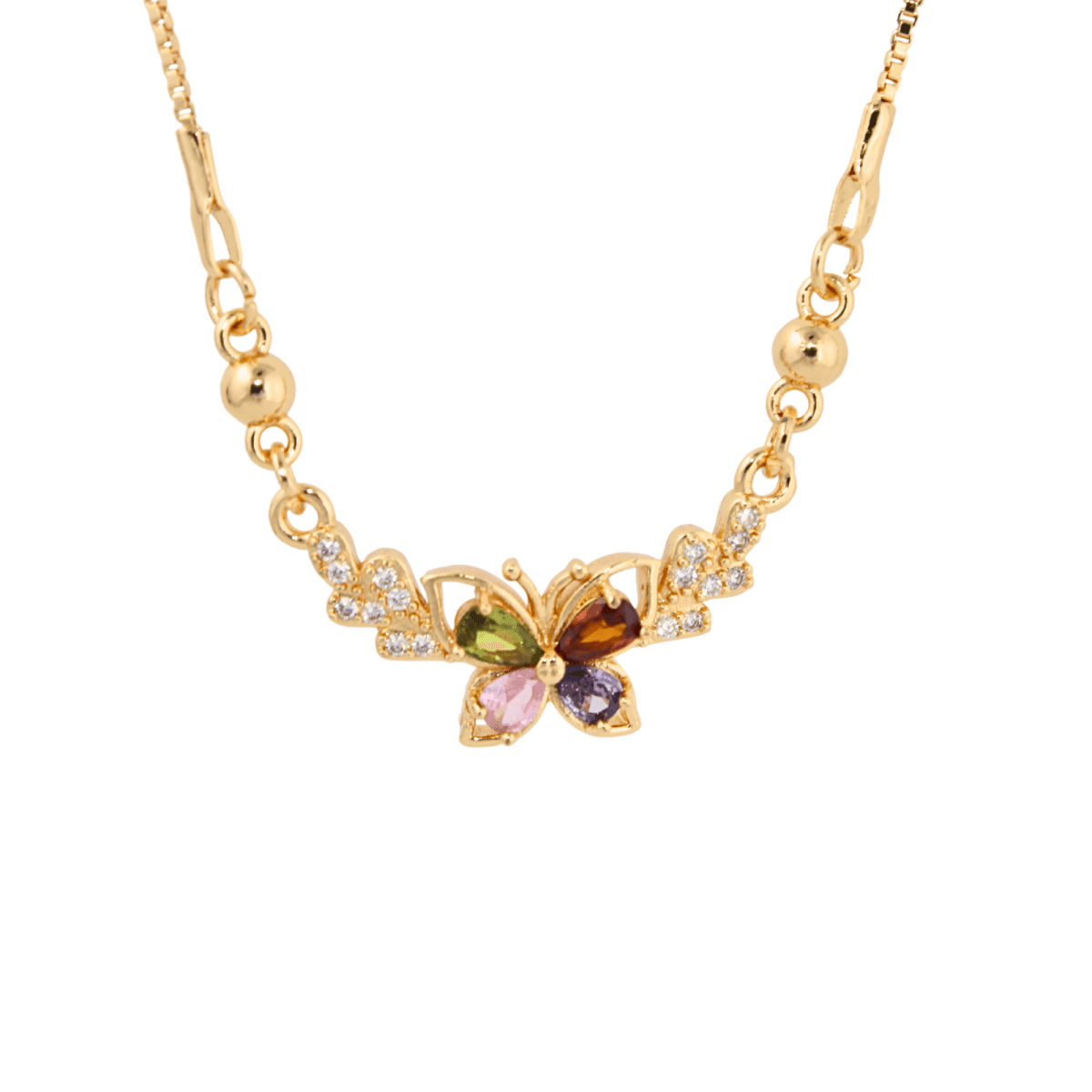 Multicolor Butterfly Pendant Gold-Tone Necklace for Women - BeMine