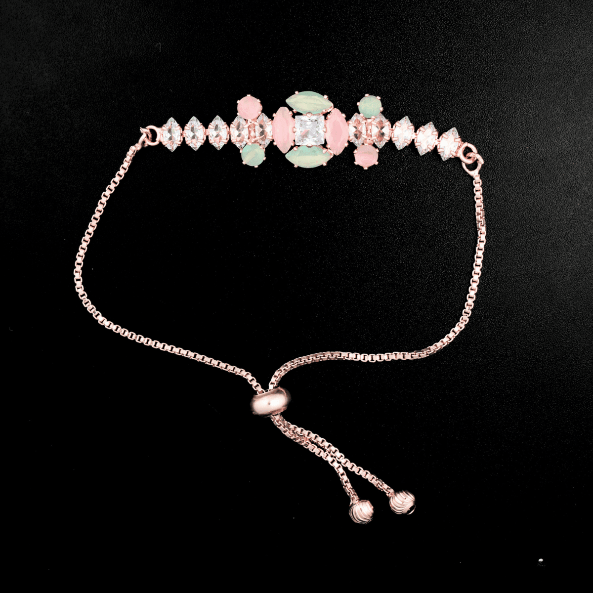 Pastel Bloom Designer Bracelet with Rose Gold Finish & Crystal Accents - BeMine