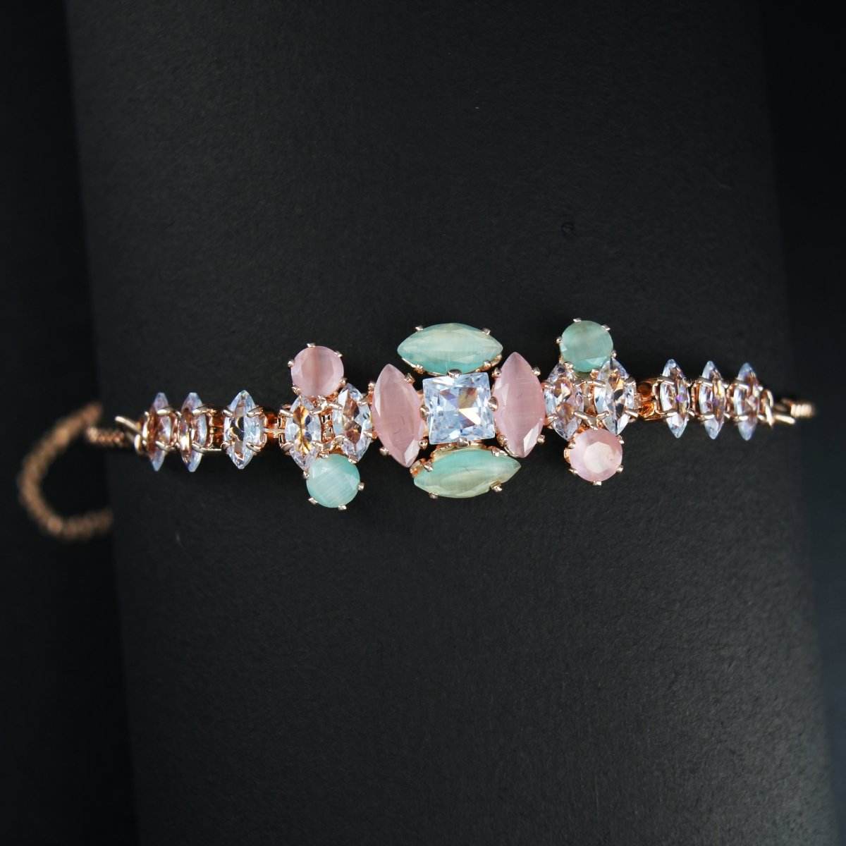 Pastel Bloom Designer Bracelet with Rose Gold Finish & Crystal Accents - BeMine