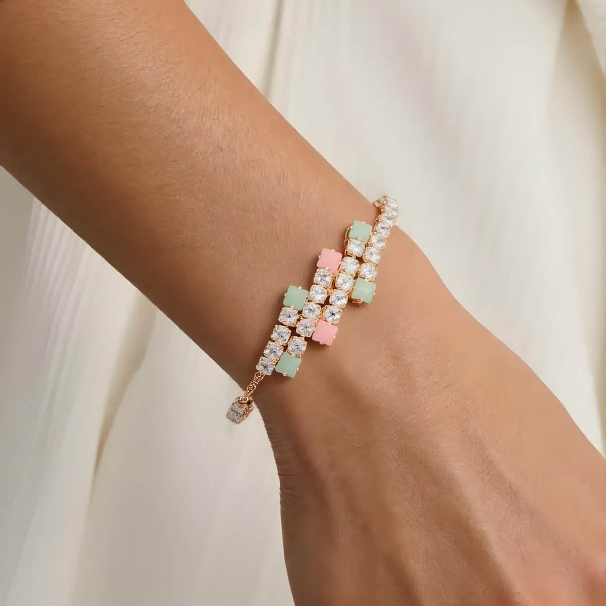 Pastel Charm Crystal Bracelet – Elegant Sparkle with Rose Gold Finish, Adjustable Fit - BeMine