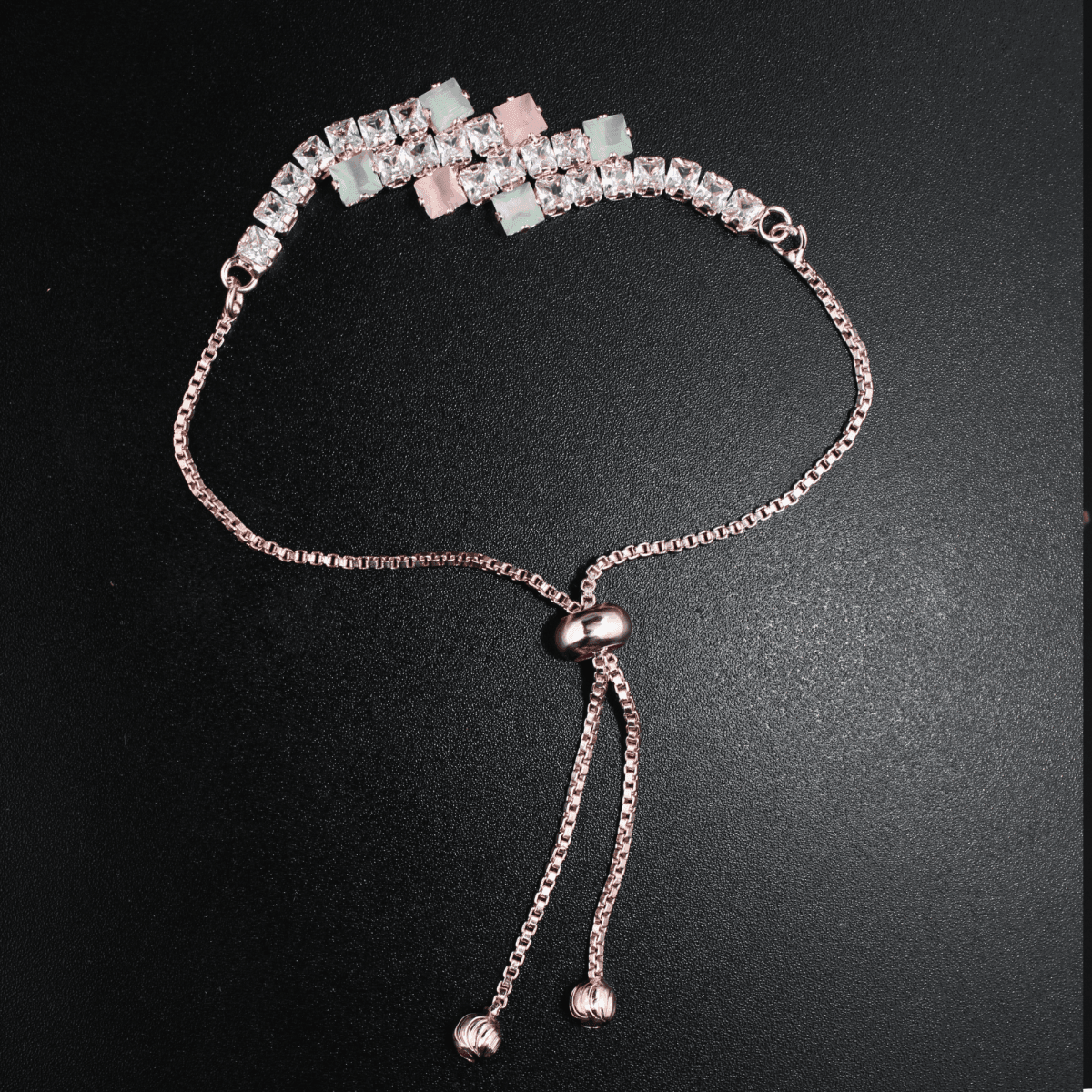 Pastel Charm Crystal Bracelet – Elegant Sparkle with Rose Gold Finish, Adjustable Fit - BeMine