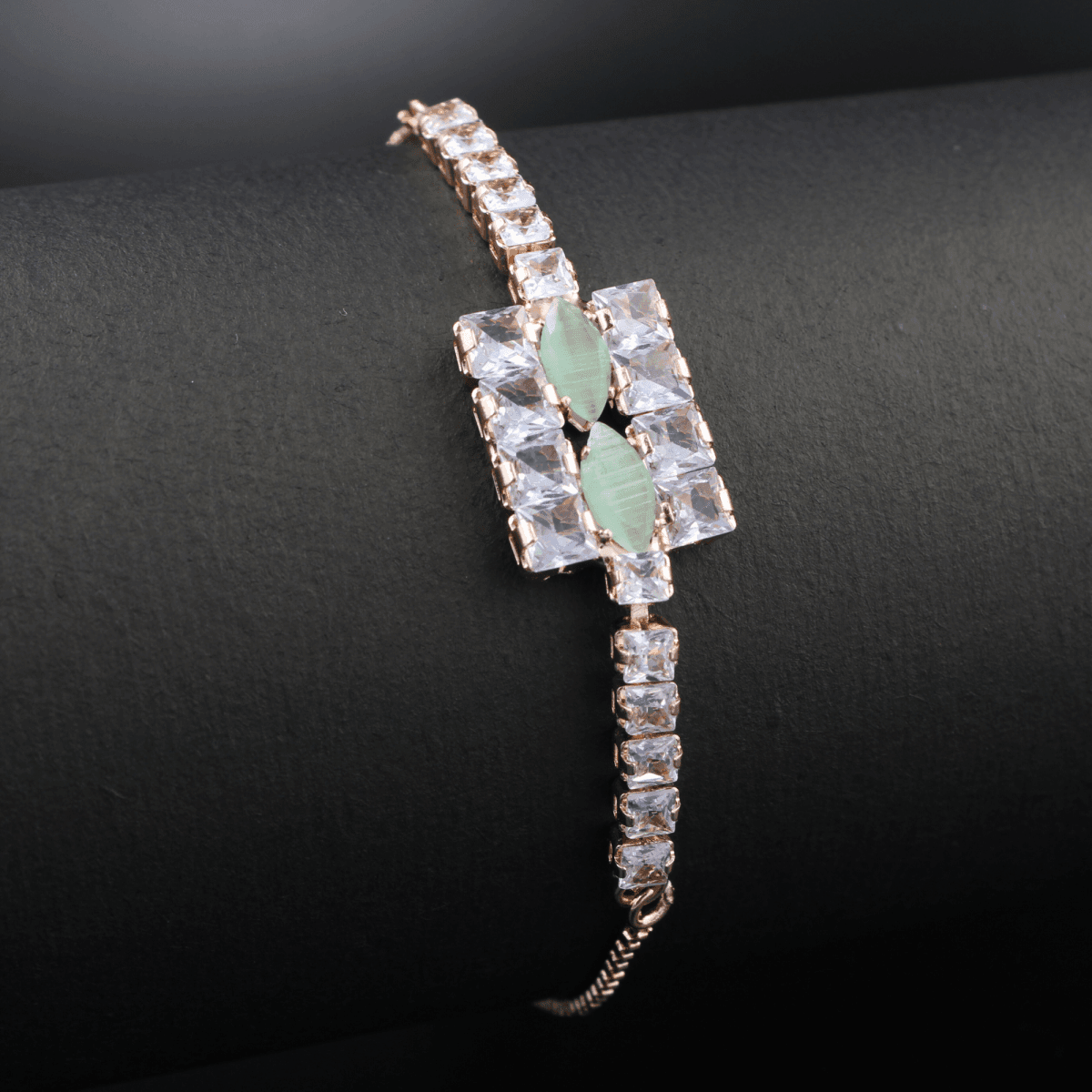 Rose Gold Adjustable Mint Green & Crystal Bracelet for Women - BeMine