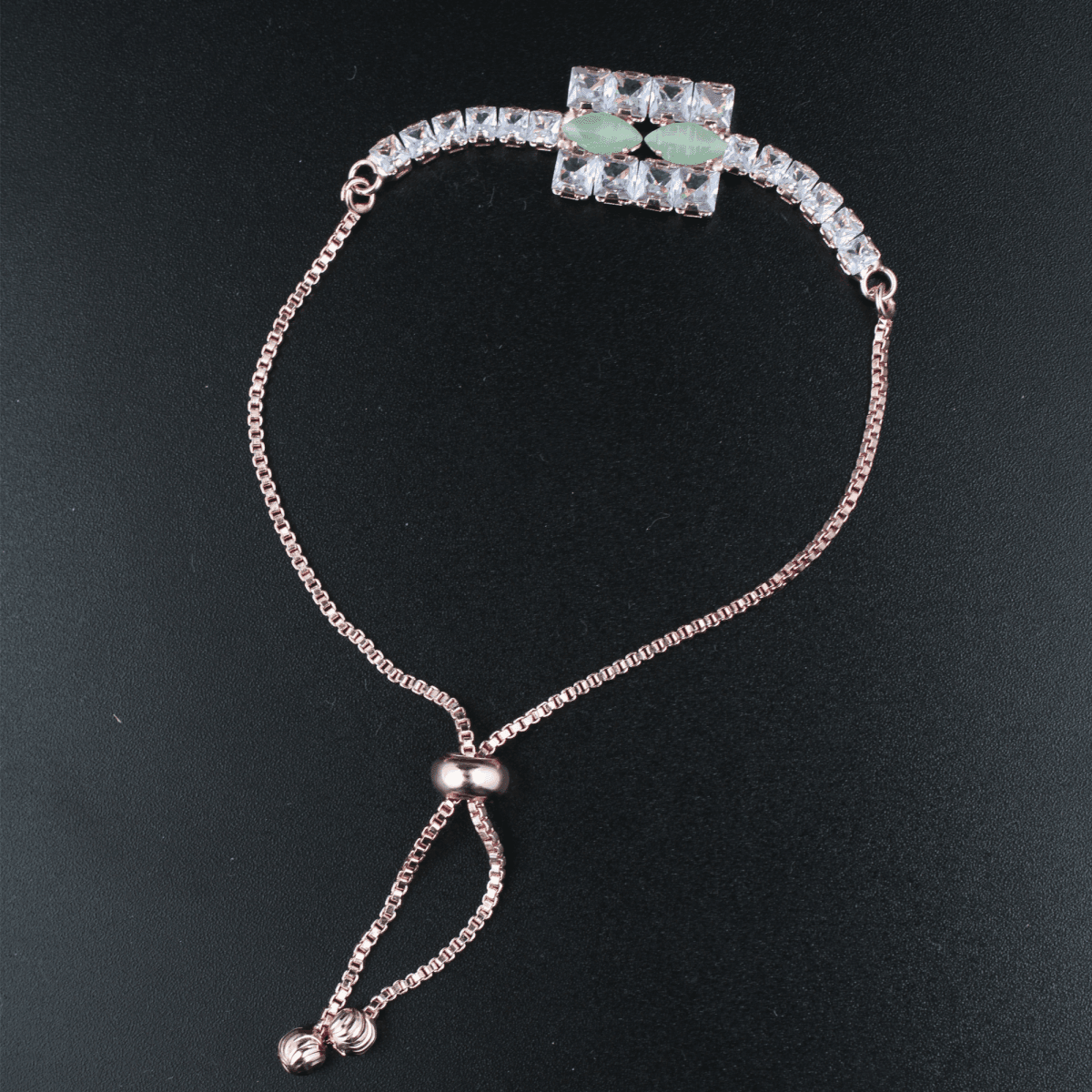 Rose Gold Adjustable Mint Green & Crystal Bracelet for Women - BeMine