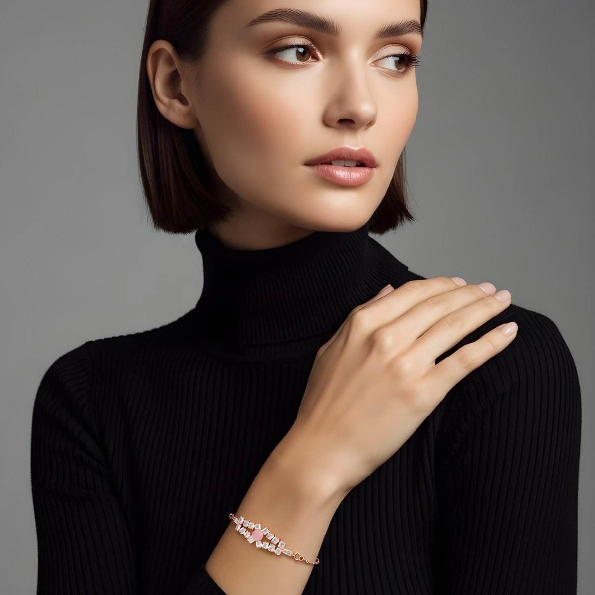 Rose Gold Adjustable Pink Center Crystal Bracelet for Women - BeMine