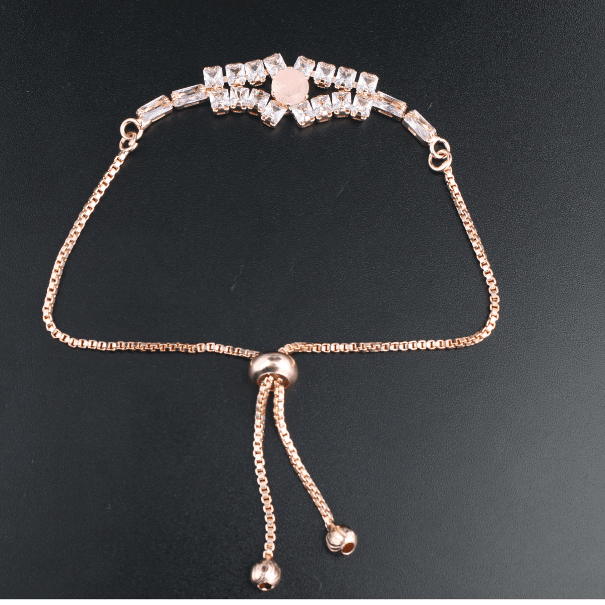 Rose Gold Adjustable Pink Center Crystal Bracelet for Women - BeMine