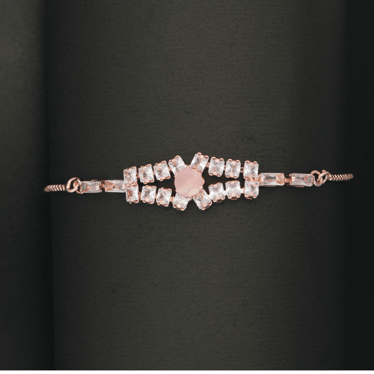 Rose Gold Adjustable Pink Center Crystal Bracelet for Women - BeMine