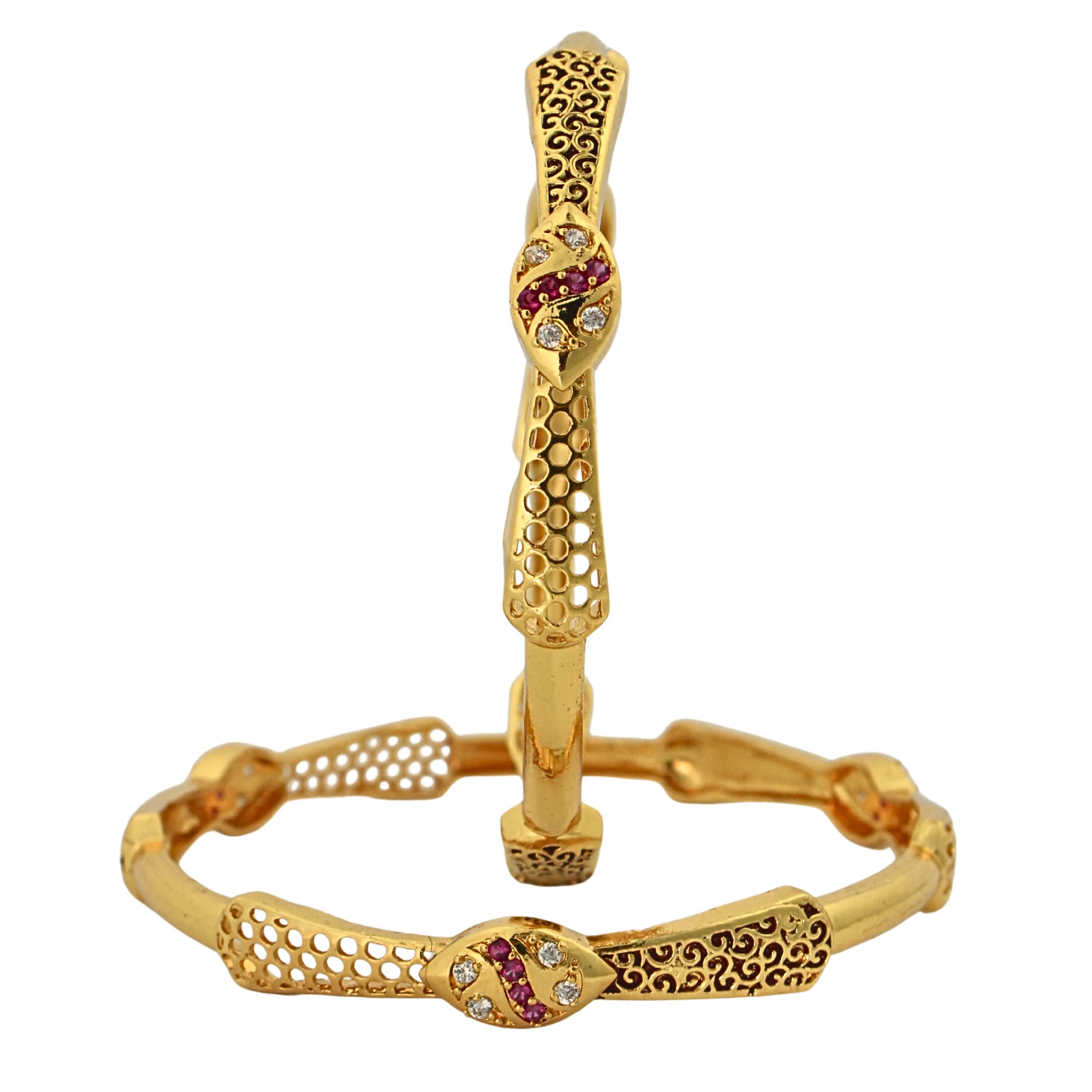 Royal Ruby Gold-Plated Bangles for Women – Elegant Ethnic Design
