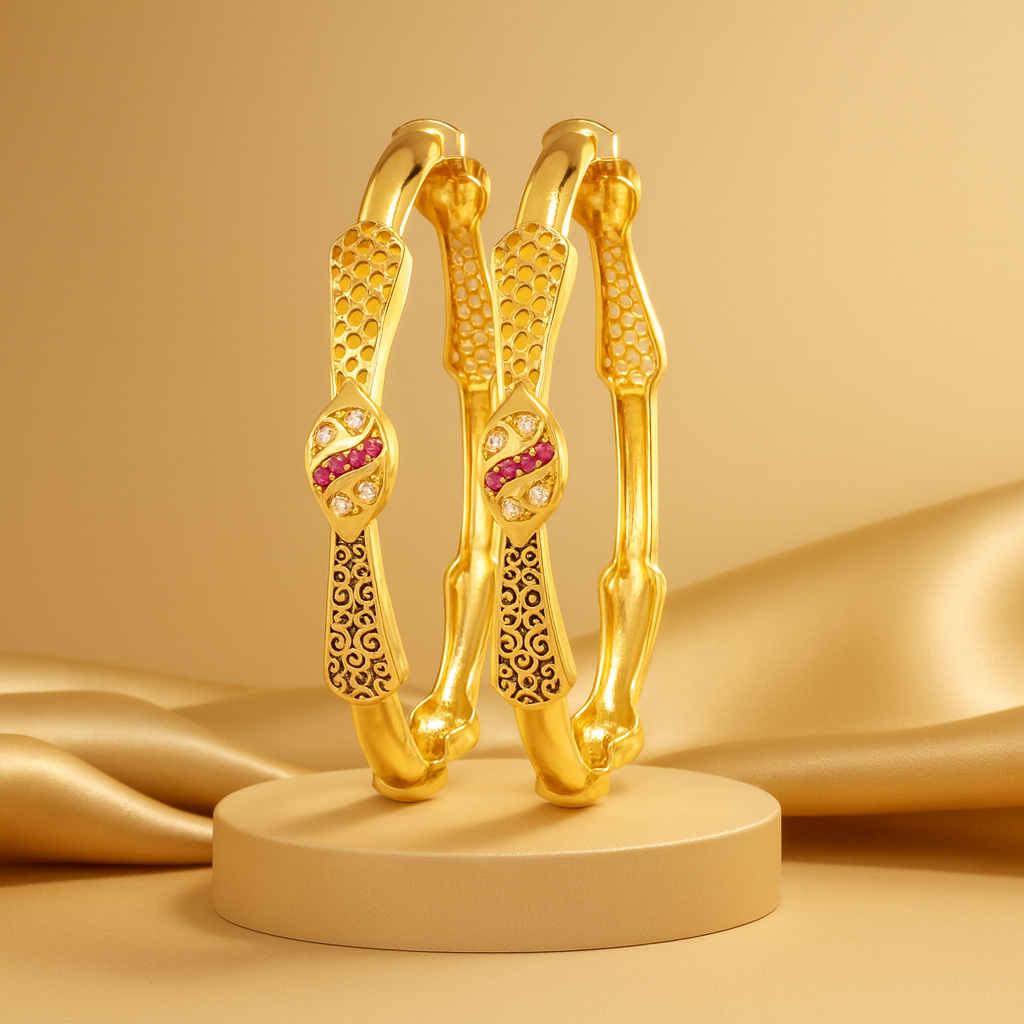 Royal Ruby Gold-Plated Bangles for Women – Elegant Ethnic Design