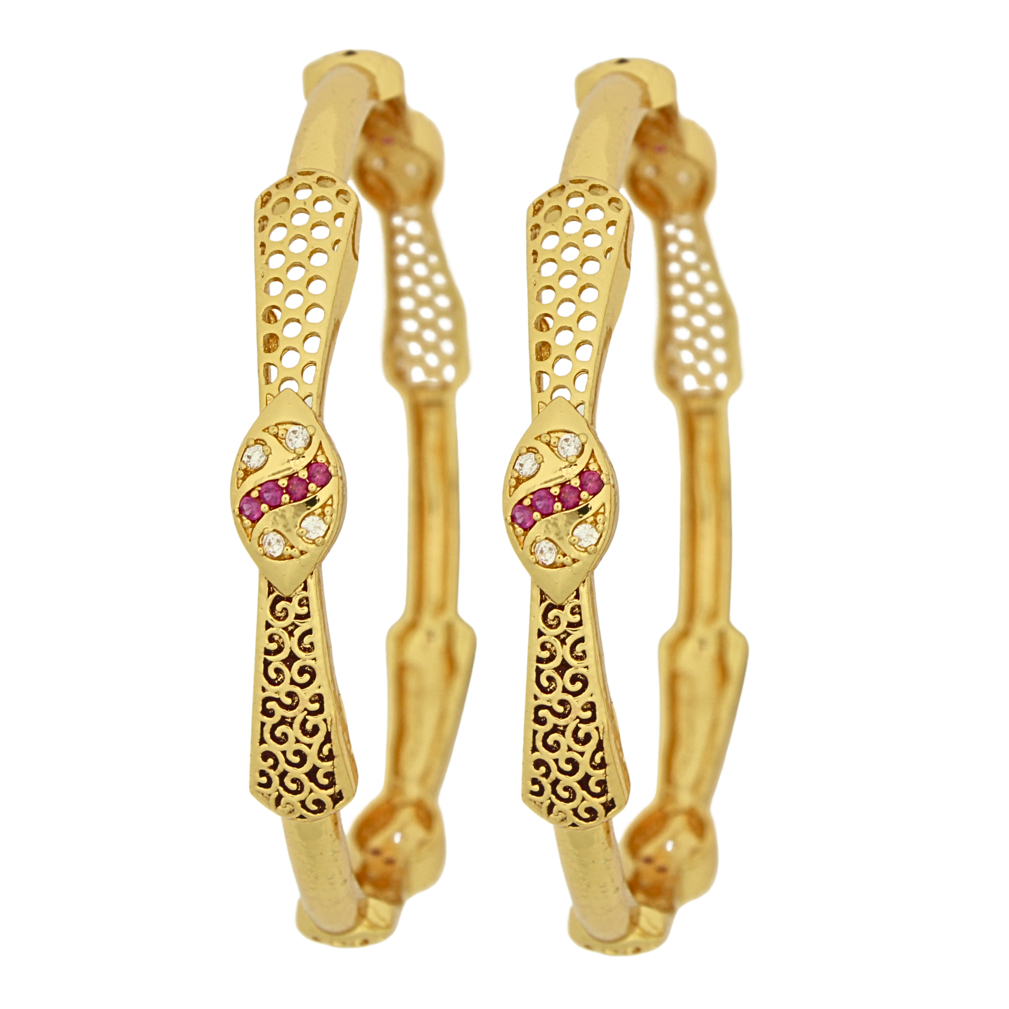 Royal Ruby Gold-Plated Bangles for Women – Elegant Ethnic Design