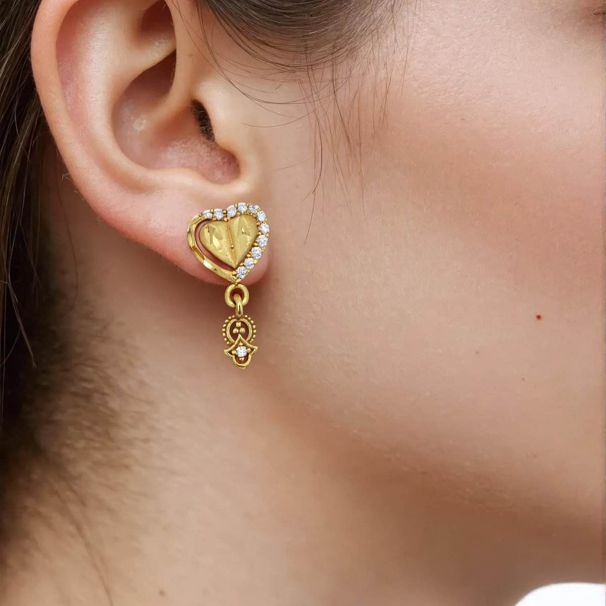 Sparkling Heart Drop Gold-Tone Earrings - BeMine