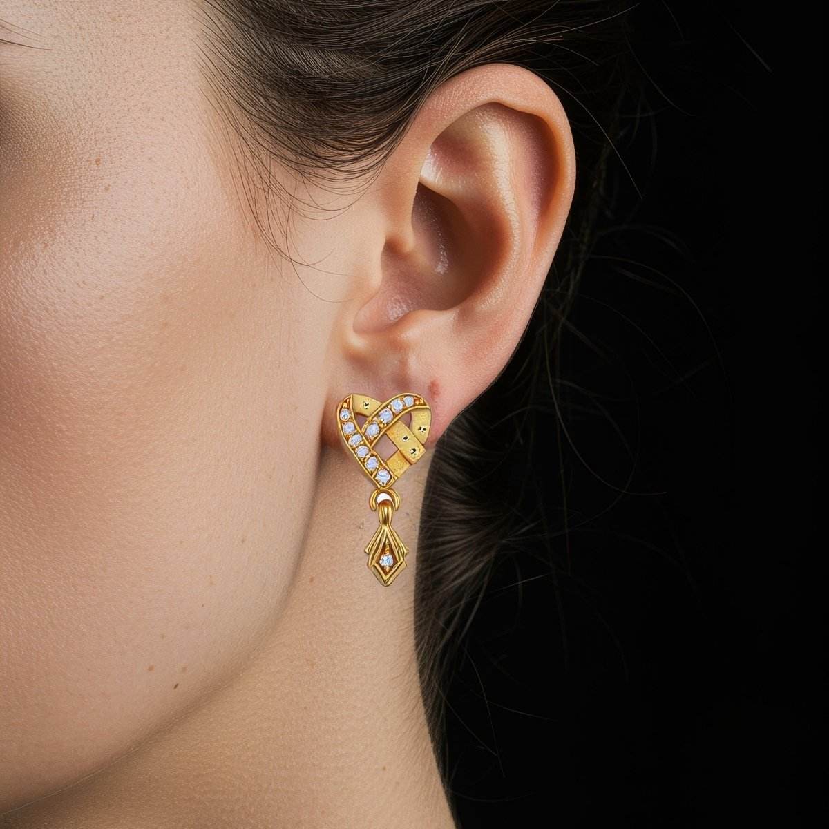 Stylish Heart-Shaped Gold Earrings with Diamond Accents - BeMine