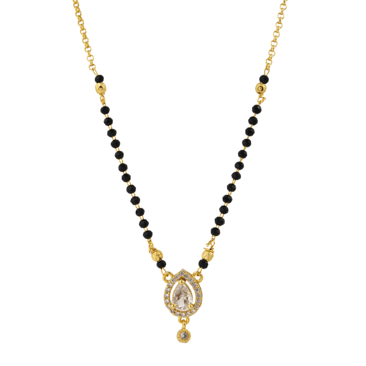 Teardrop CZ Stone Gold-Plated Mangalsutra with Black Beads Chain - BeMine