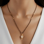 Teardrop CZ Stone Gold-Plated Mangalsutra with Black Beads Chain - BeMine