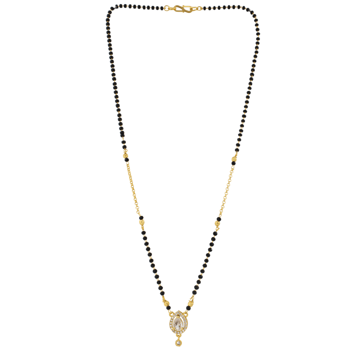 Teardrop CZ Stone Gold-Plated Mangalsutra with Black Beads Chain - BeMine
