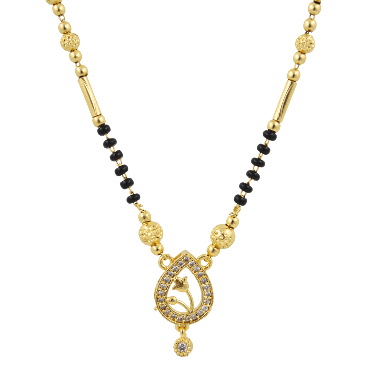 Teardrop Floral Pendant Gold-Plated Mangalsutra - BeMine