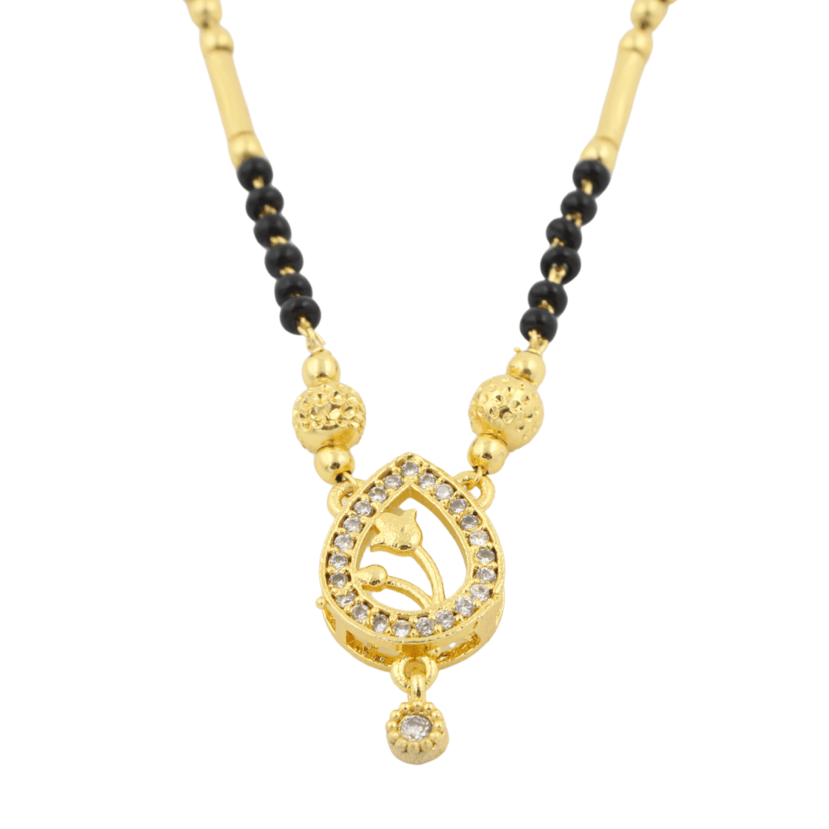 Teardrop Floral Pendant Gold-Plated Mangalsutra - BeMine