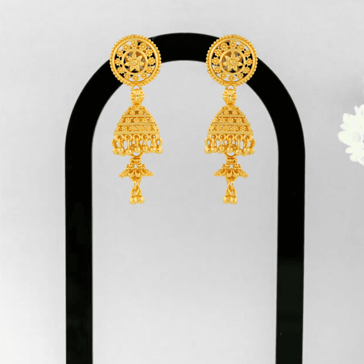 Traditional Gold-Plated Square Dome Jhumka Earrings - BeMine