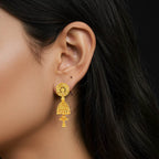 Traditional Gold-Plated Square Dome Jhumka Earrings - BeMine