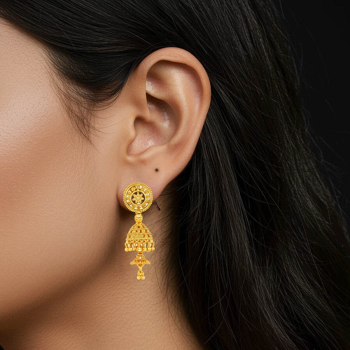Traditional Gold-Plated Square Dome Jhumka Earrings - BeMine
