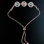 Triple Bloom Bracelet – Pastel Stones in Floral Halo, Rose Gold Adjustable Chain - BeMine