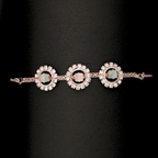 Triple Bloom Bracelet – Pastel Stones in Floral Halo, Rose Gold Adjustable Chain - BeMine